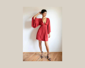 Bell Sleeve Goddess Boho Dress in Red