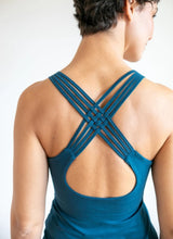 Faith Strappy Yoga Long Tank Top with Built in Bra in Dark Teal