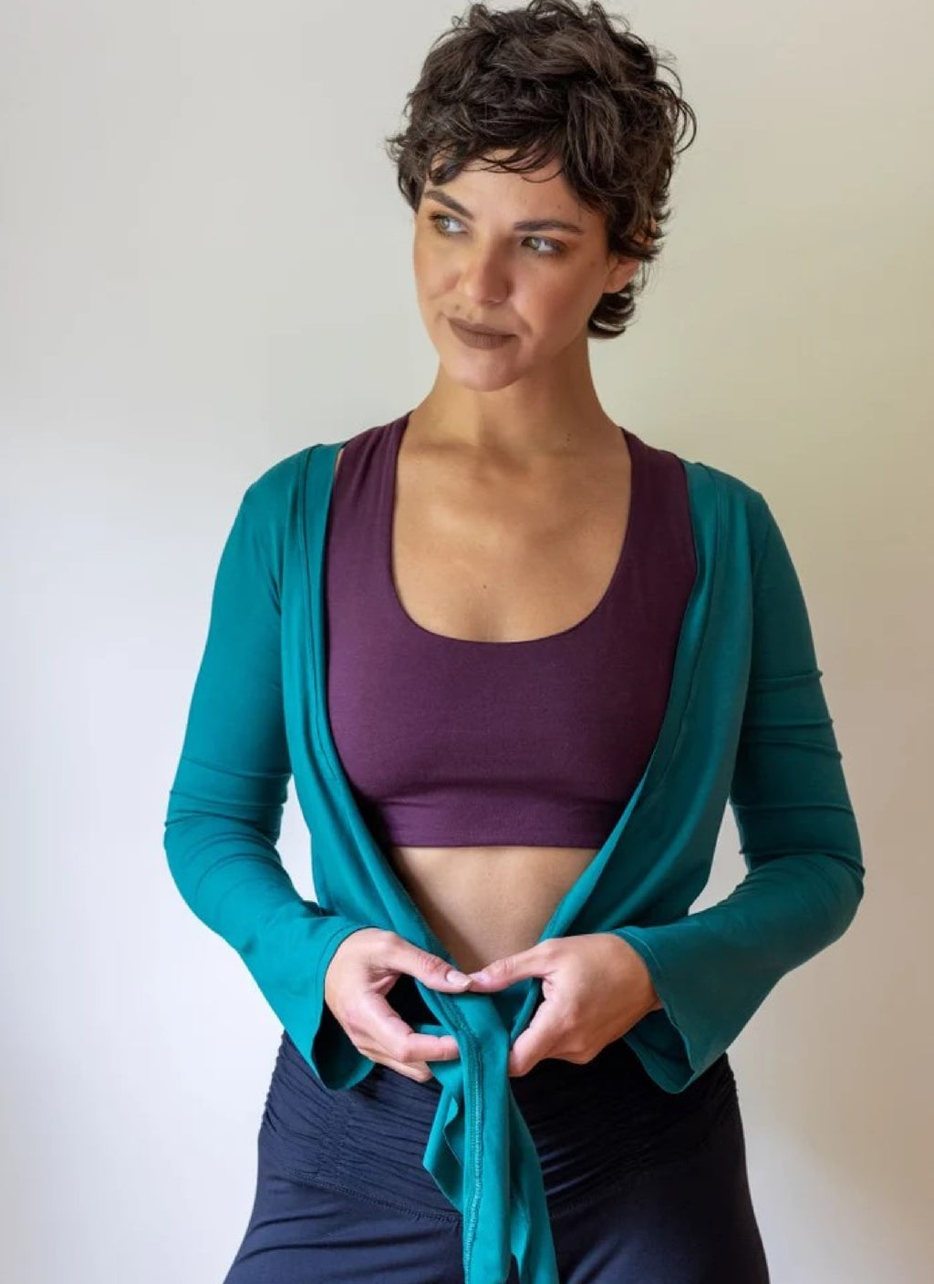 Yoga Wrap Ballet Jacket With Front Tie in Green – Paramita Designs