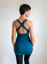 Faith Strappy Yoga Long Tank Top with Built in Bra in Dark Teal